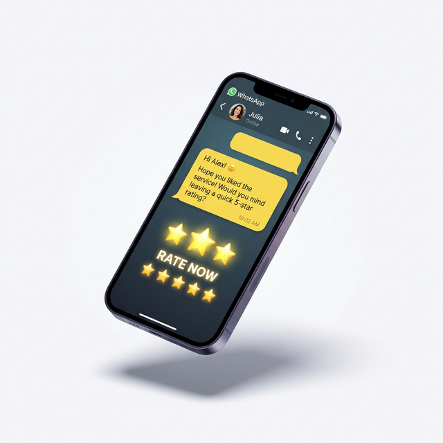 Automated WhatsApp review request message sent to a customer